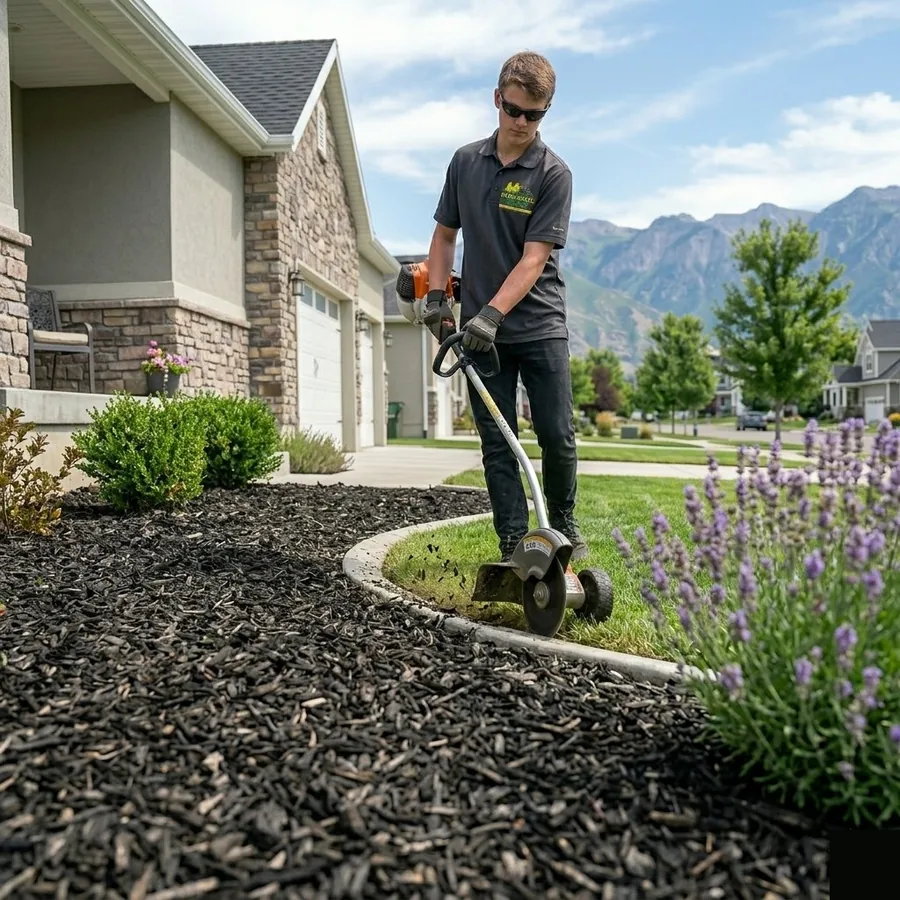 Lawn edging service along driveway in Herriman Utah